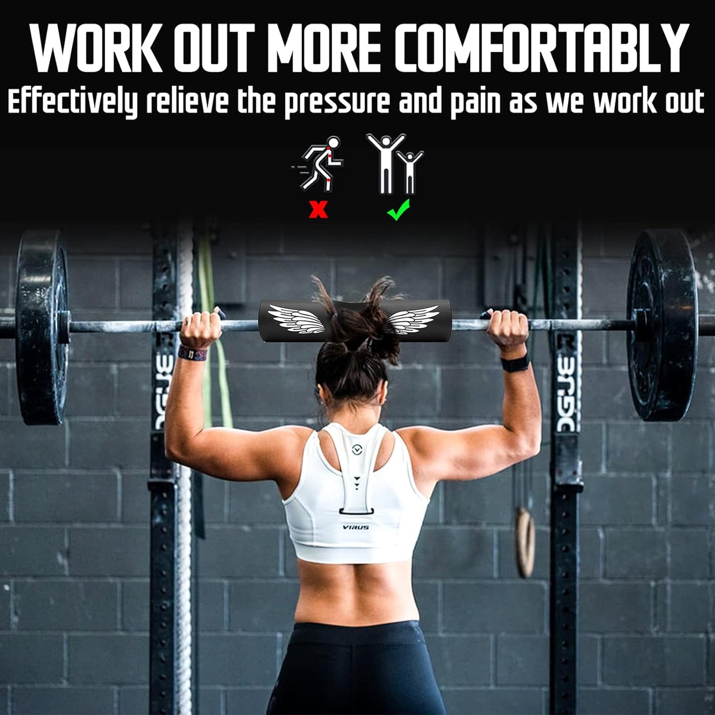 Squat Pad Barbell Pad for Hip Thrust, Shoulder&Neck Support Weight Bar Pad for Olympic or Standard Bars with Straps