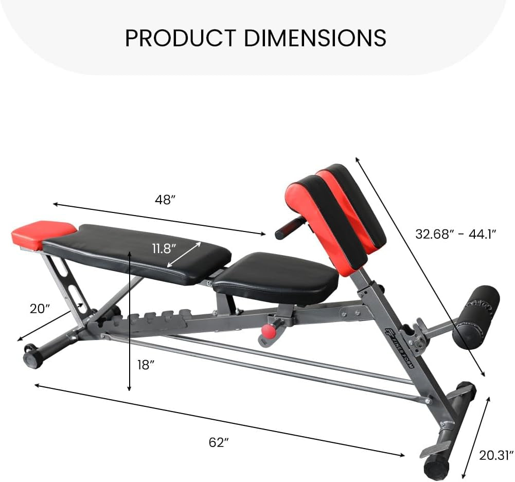Multi-Functional FID Weight Bench for Comprehensive Body Workout – Hyper Back Extension, Roman Chair, Adjustable Ab Sit-Up Bench, Incline/Decline Bench, Flat Bench