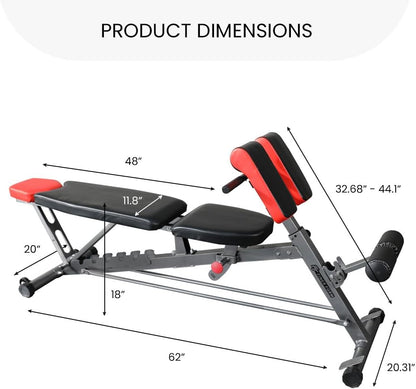 Multi-Functional FID Weight Bench for Comprehensive Body Workout – Hyper Back Extension, Roman Chair, Adjustable Ab Sit-Up Bench, Incline/Decline Bench, Flat Bench